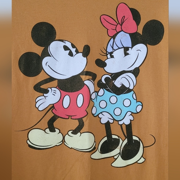 Disney T-Shirt Size Small Mickey and Minnie Mouse 100% Cotton Yellow - Picture 2 of 4